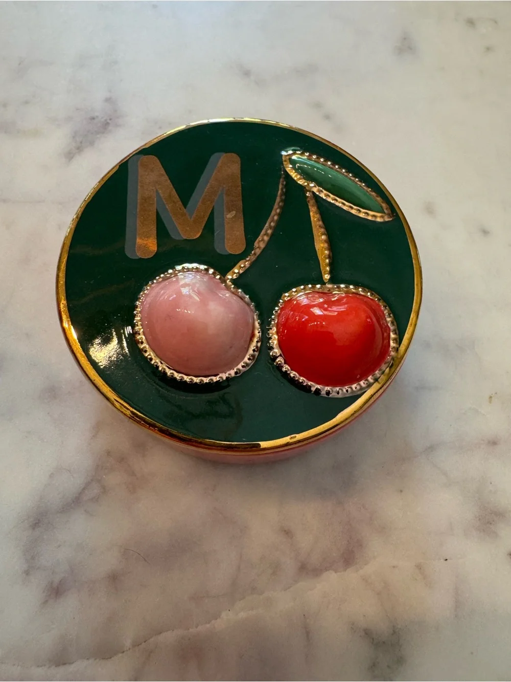 NWT Anthropologie Hand Painted Stoneware Monogram “M” Trinket Box/Dish